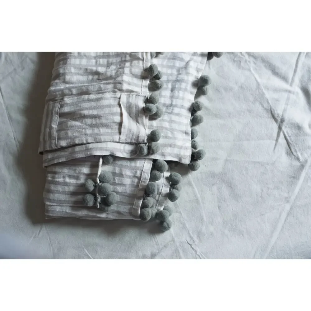 Anthropologie Pom Tassel Curtain Gray single 50 x 84 NEW